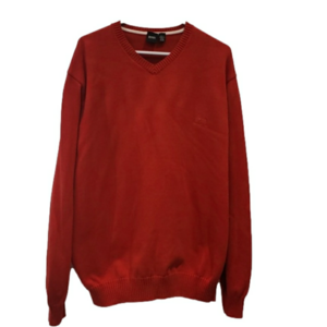 Hugo BOSS Pullover Red V-Neck Knit 100% Cotton Men's 54 (2XL)